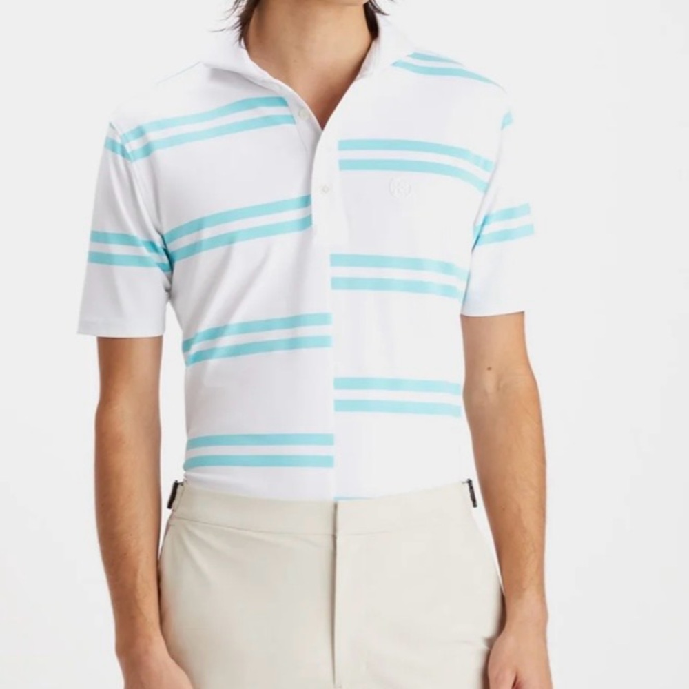G/FORE Offset Stripe Tech Pique Polo Sardinia Teal White Men L